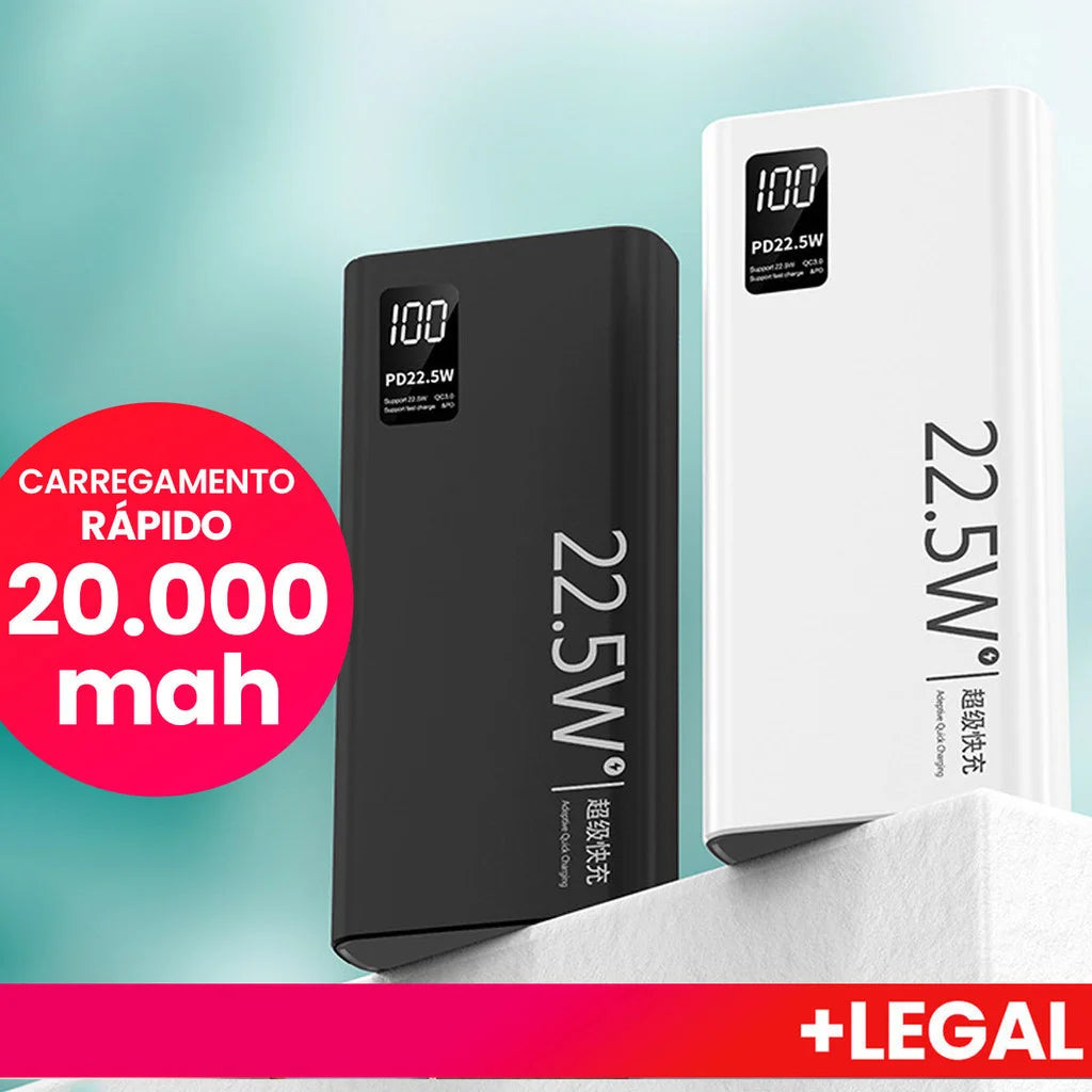 Carregador Portátil 20000mAh Turbo com Tela LCD: 100% Original