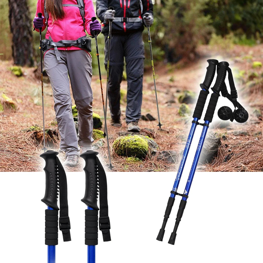 Bastões de Trekking para Caminhada Nórdica, Anti-Choque, Ajustáveis, em Alumínio, Conjunto com 2 Bastões