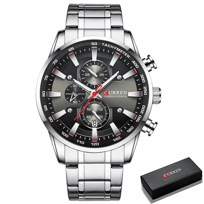 Relógio Curren Dial Azul Quartzo Cronógrafo Esporte Aço Inoxidável