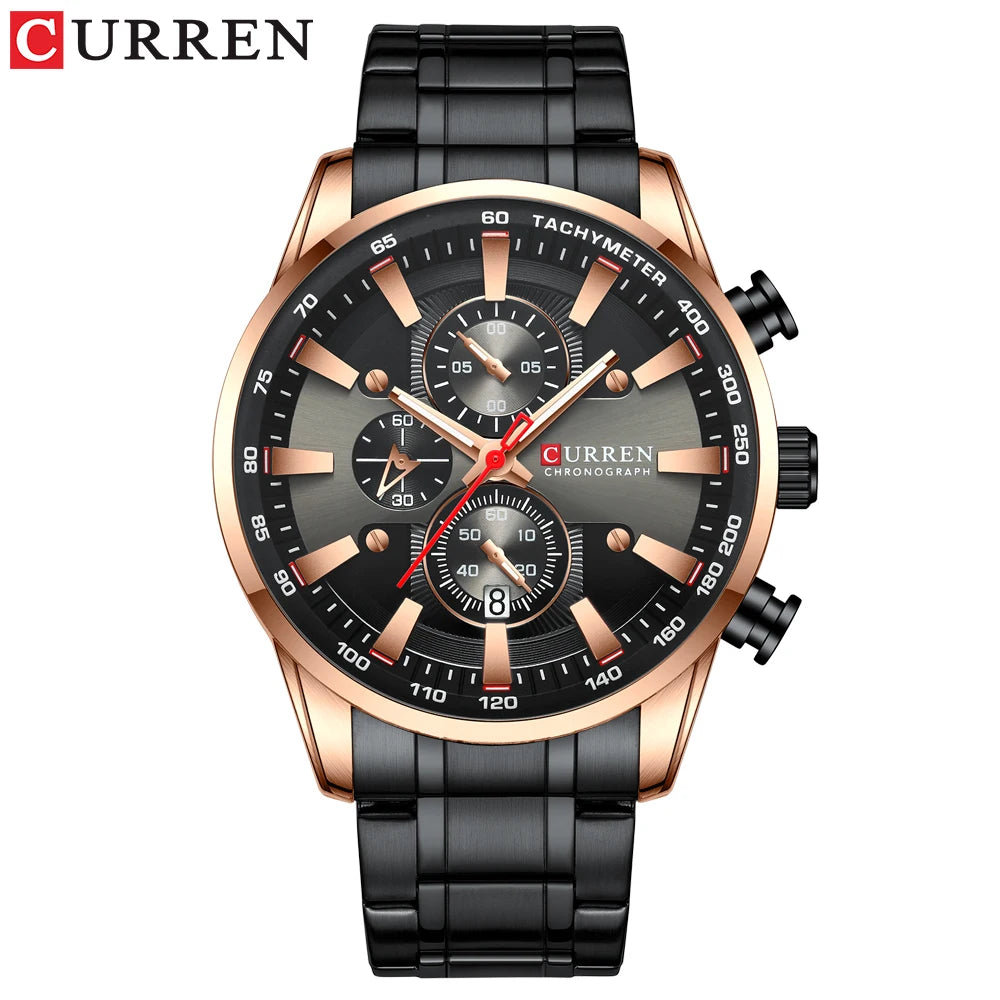 Relógio Curren Dial Azul Quartzo Cronógrafo Esporte Aço Inoxidável