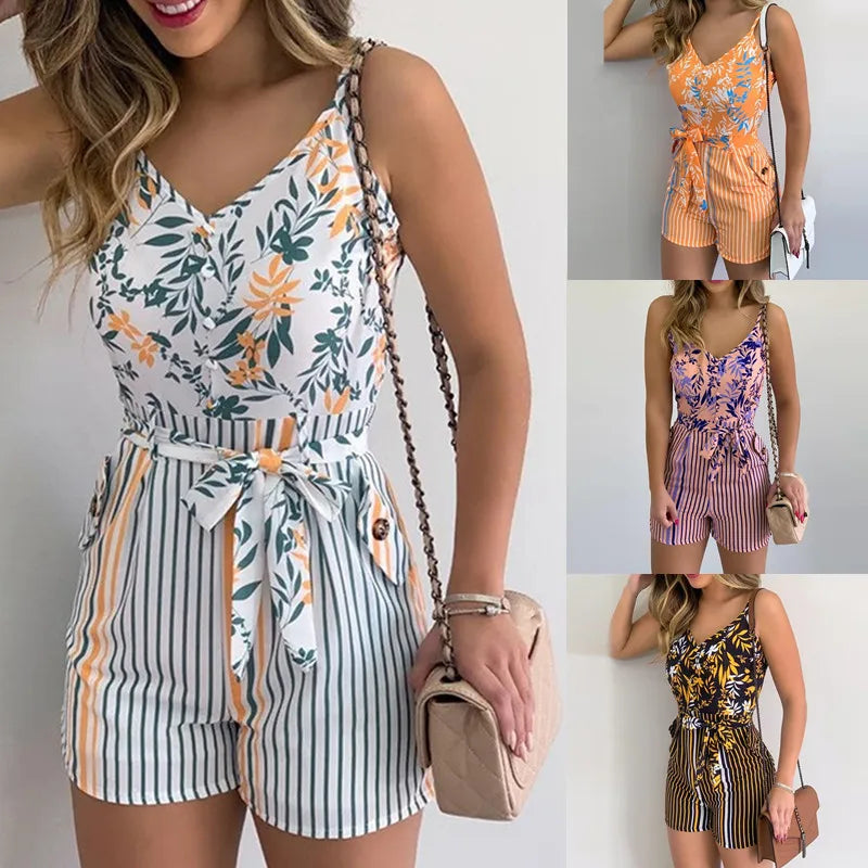 Macacão spaghetti estampado, Moda Casual