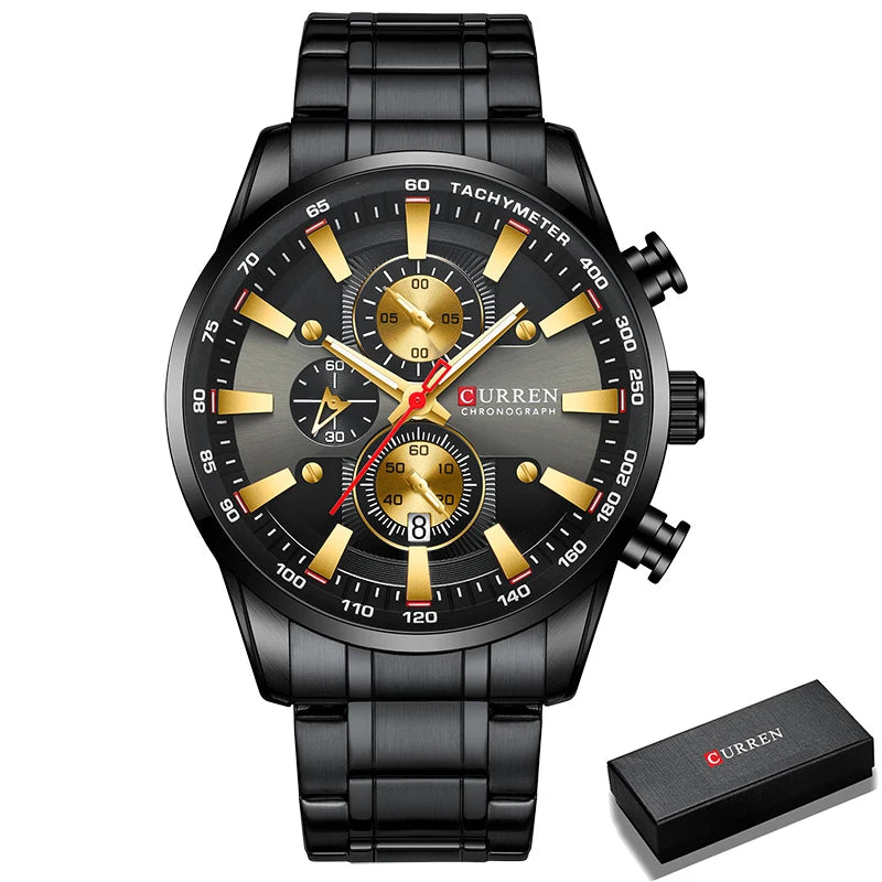 Relógio Curren Dial Azul Quartzo Cronógrafo Esporte Aço Inoxidável