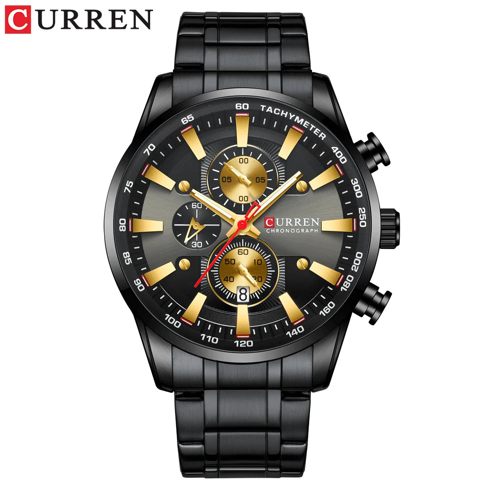 Relógio Curren Dial Azul Quartzo Cronógrafo Esporte Aço Inoxidável