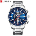 Relógio Curren Dial Azul Quartzo Cronógrafo Esporte Aço Inoxidável