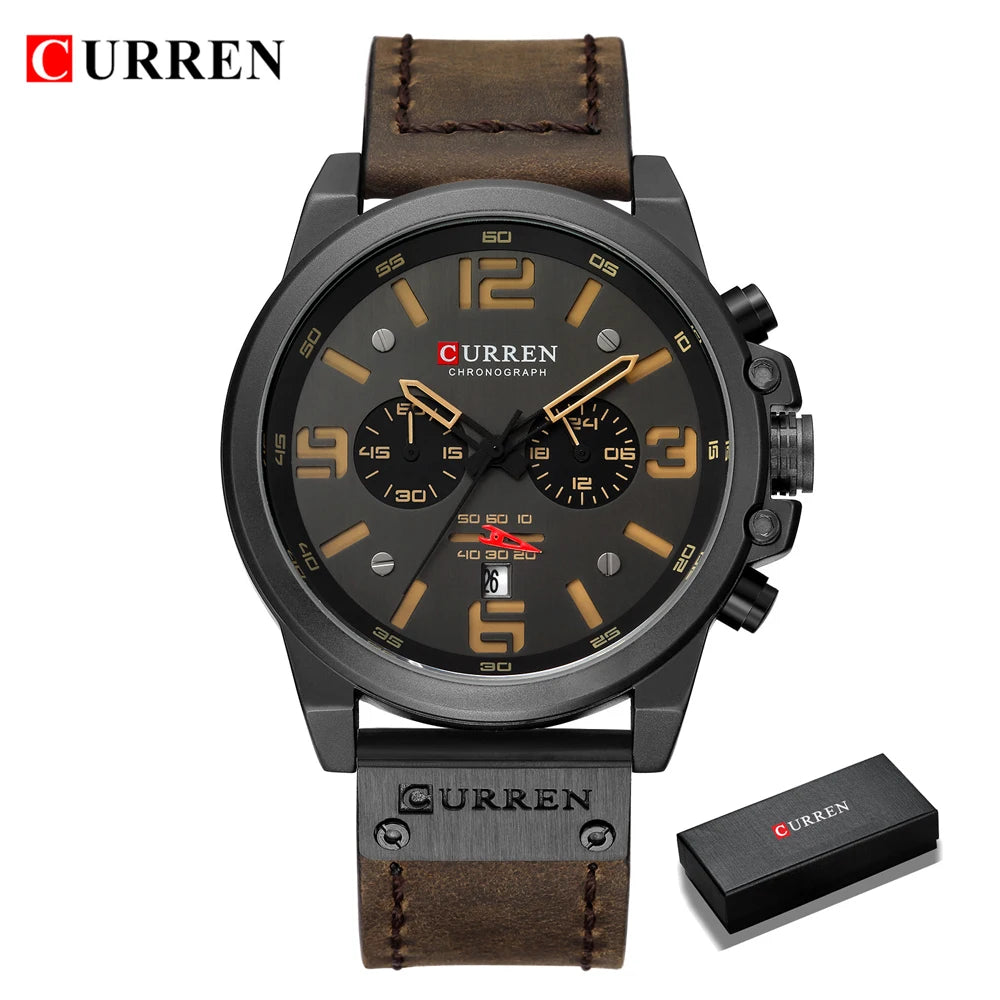 Relógios Curren à Prova d´água Esporte Pulso Cronógrafo Quartzo Militar Couro Genuíno