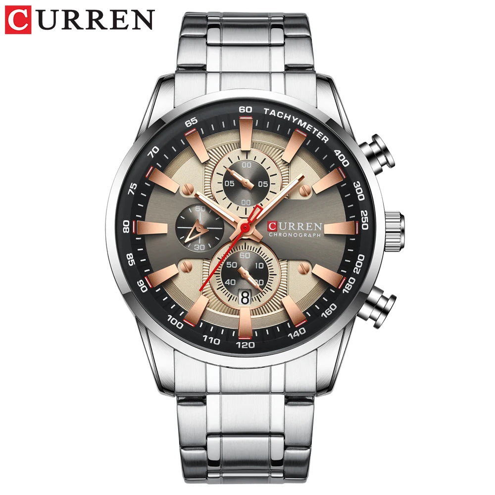 Relógio Curren Dial Azul Quartzo Cronógrafo Esporte Aço Inoxidável