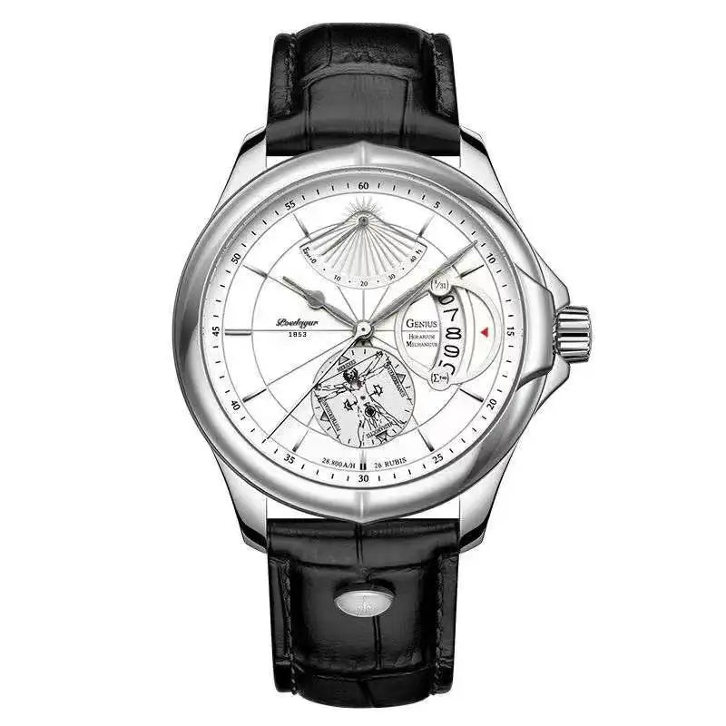 Relógio Poedagar Mod 802 quartzo, pulseira em Pele, impermeável
