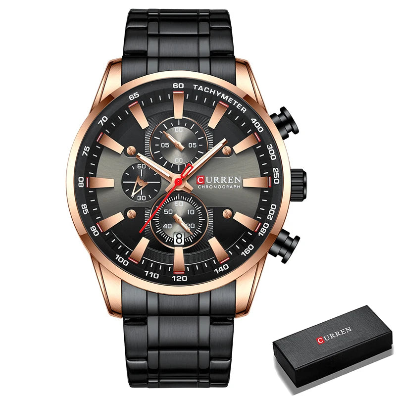 Relógio Curren Dial Azul Quartzo Cronógrafo Esporte Aço Inoxidável