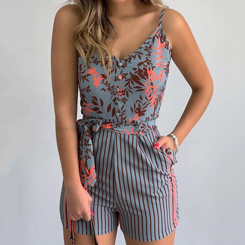 Macacão spaghetti estampado, Moda Casual