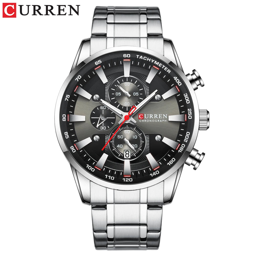 Relógio Curren Dial Azul Quartzo Cronógrafo Esporte Aço Inoxidável