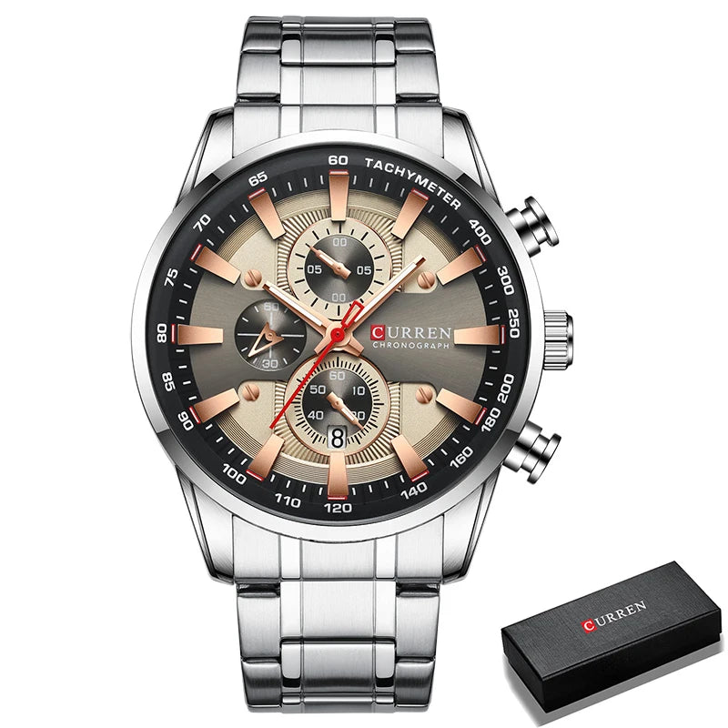 Relógio Curren Dial Azul Quartzo Cronógrafo Esporte Aço Inoxidável