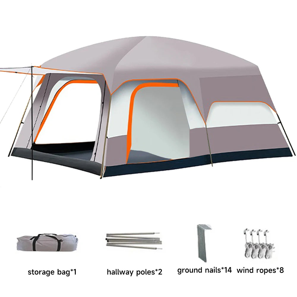 Tenda de Camping Tipo Tunnel para 3-12 Pessoas, com 2 Quartos, Proteção UV, Impermeável e Dobráve
