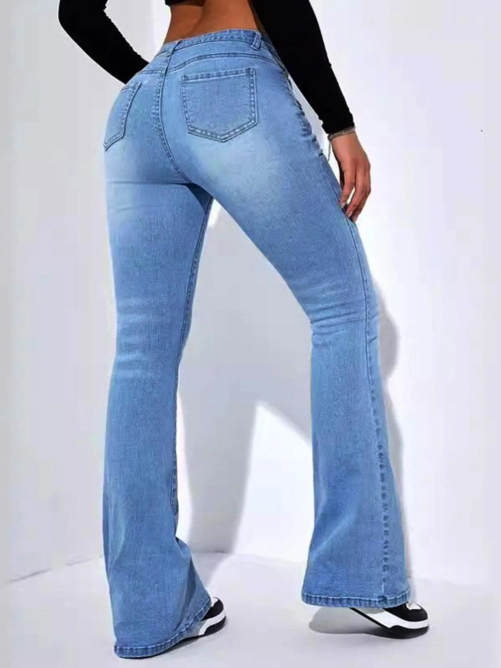 Calças Flare de Denim Elegantes e Estilosas para Mulheres com Bolso, Ajuste Casual para Todas as Estações