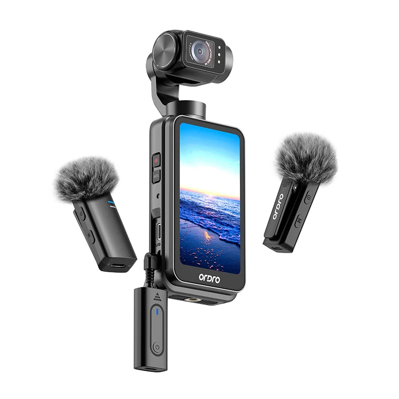 Kit de Câmera Vlog Ordro M5 5K, Filmadora de Ação Portátil com Microfone Sem Fio para Gravação de Vídeos