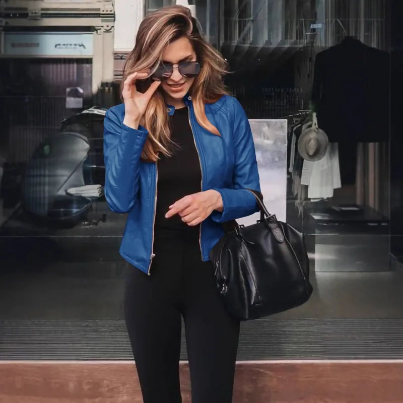 Jaqueta Feminina de Couro PU Outono Inverno