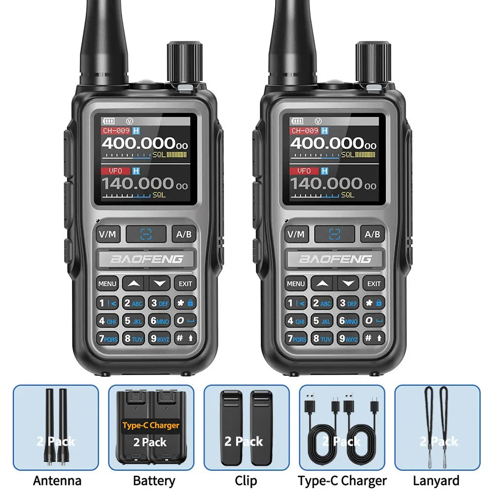 BAOFENG UV-5R Mini Walkie Talkie com Programação Bluetooth, Frequência Dual PTT, Tipo-C, AM FM