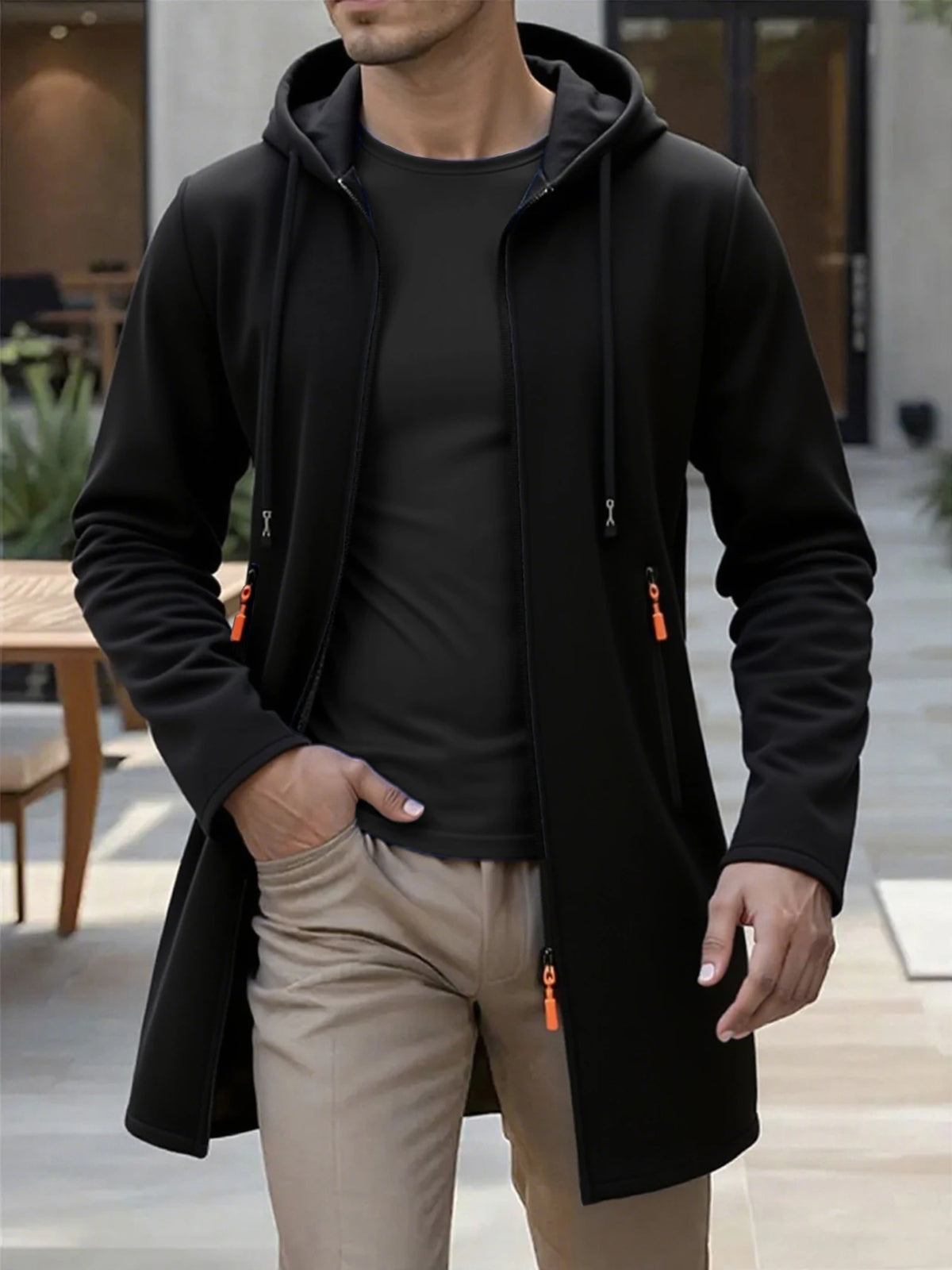 Jaqueta longa masculino com capuz