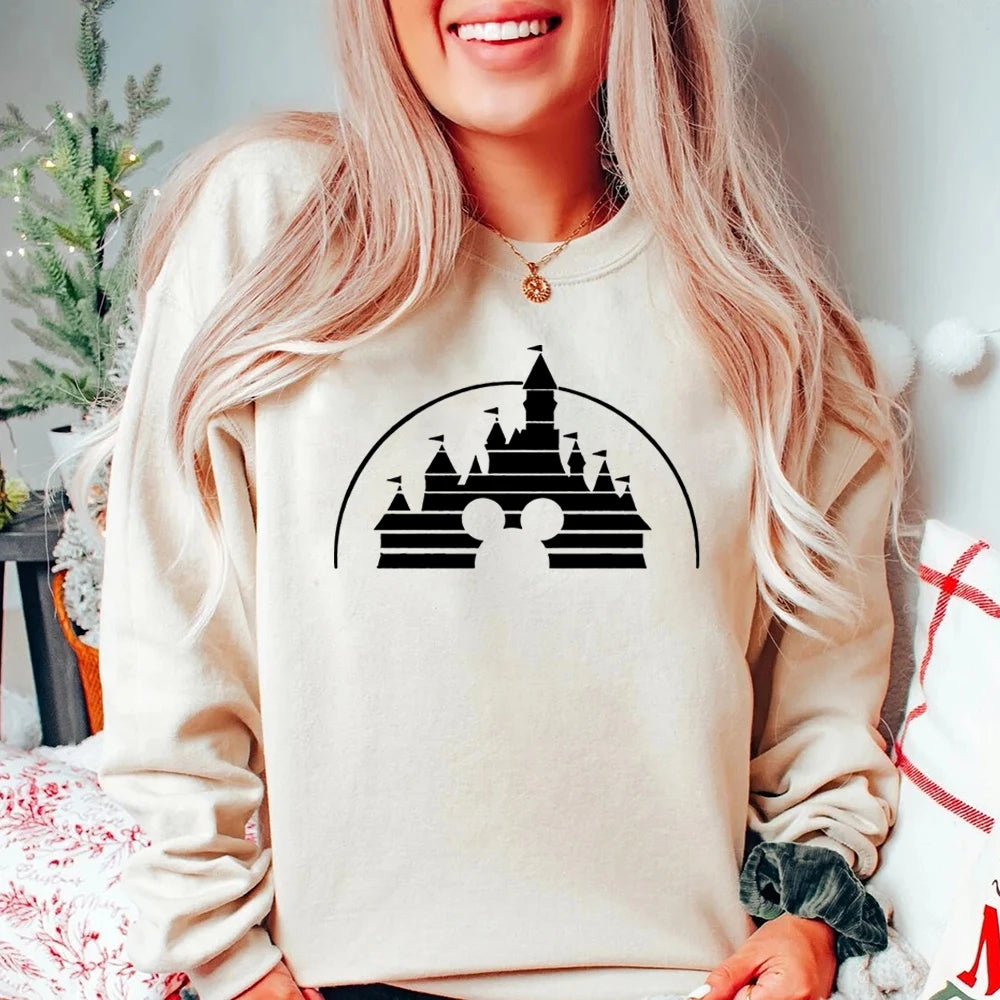 Moletom Castelo o Reino Mágico Mouse Gráfico Pulôver Minnie Jumper