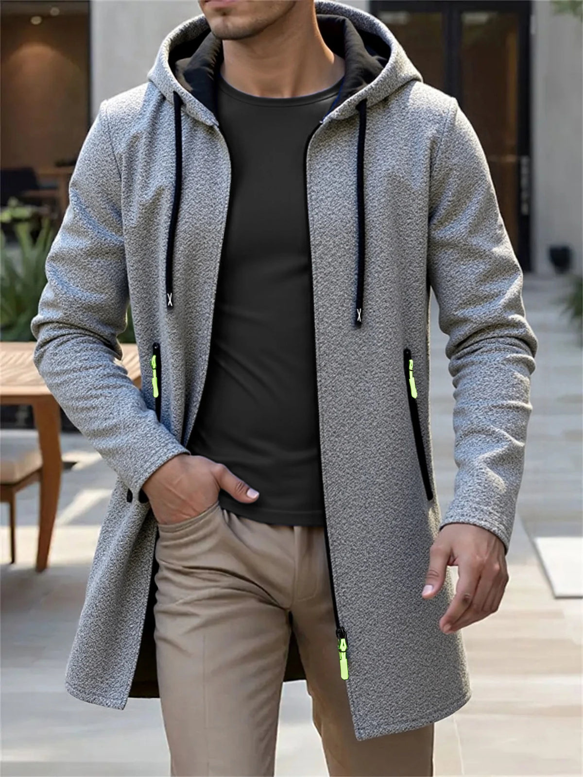 Jaqueta longa masculino com capuz