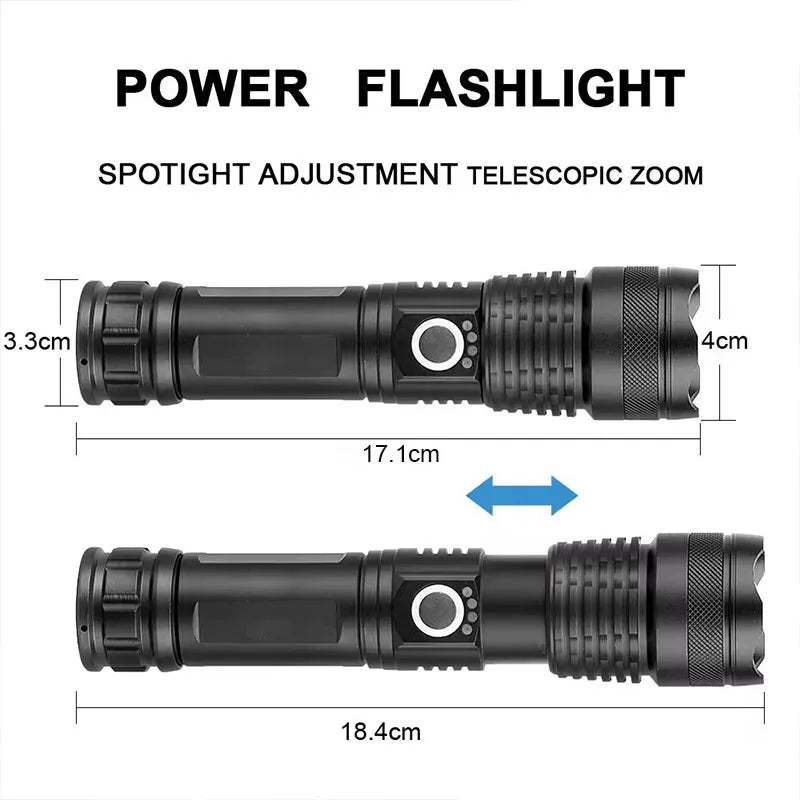 Lanterna Tática Led Recarregável de Alta Potência com Zoom Tóelescopico