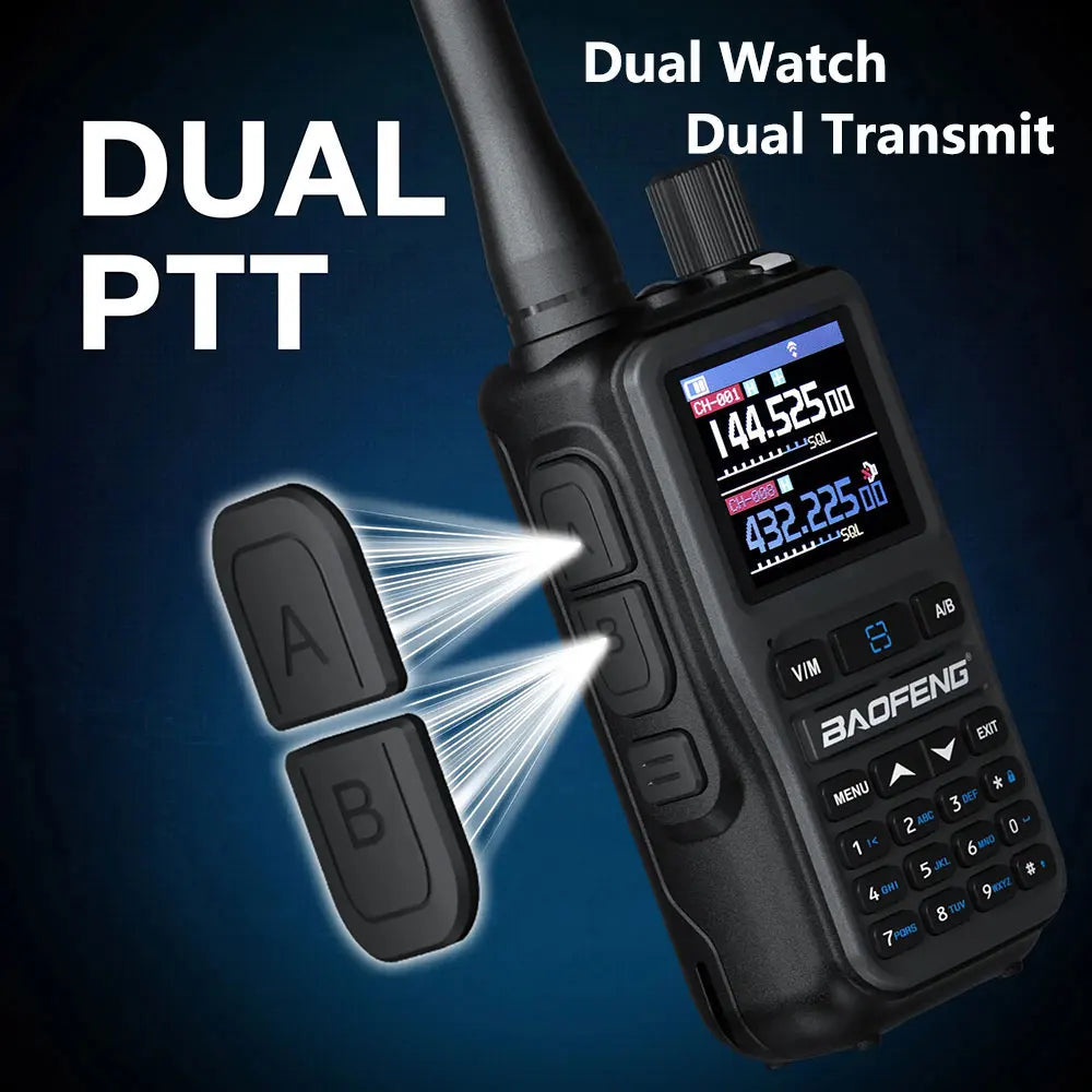 BAOFENG UV-5R Mini Walkie Talkie com Programação Bluetooth, Frequência Dual PTT, Tipo-C, AM FM