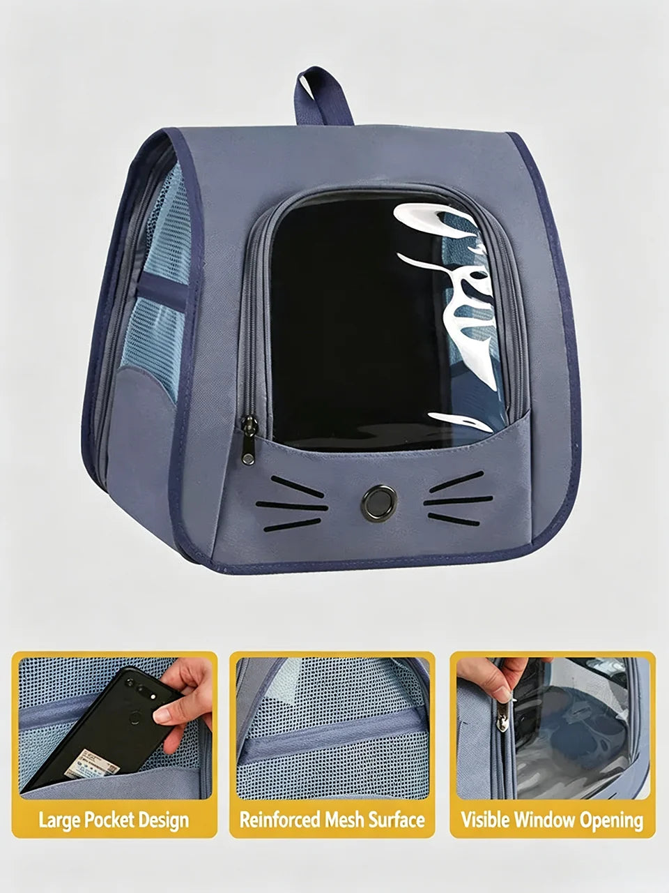 Mochila Transportadora Respirável para Gatos e Cães Pequenos, Bolsa de Viagem Transparente  com Bolsos Laterais