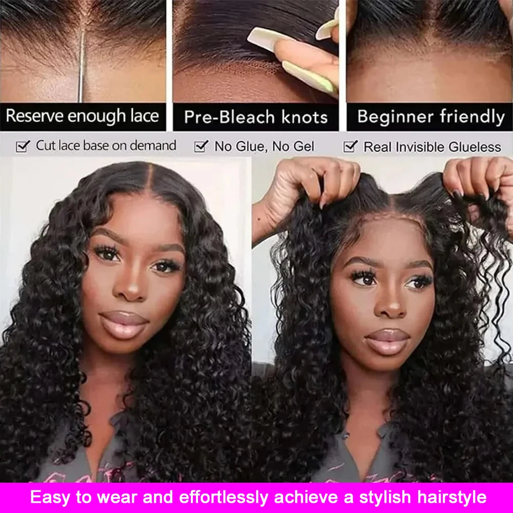 Perucas sem cola 5x5 de cabelo humano, prontas para usar, com ondas profundas, 13x4 13x6