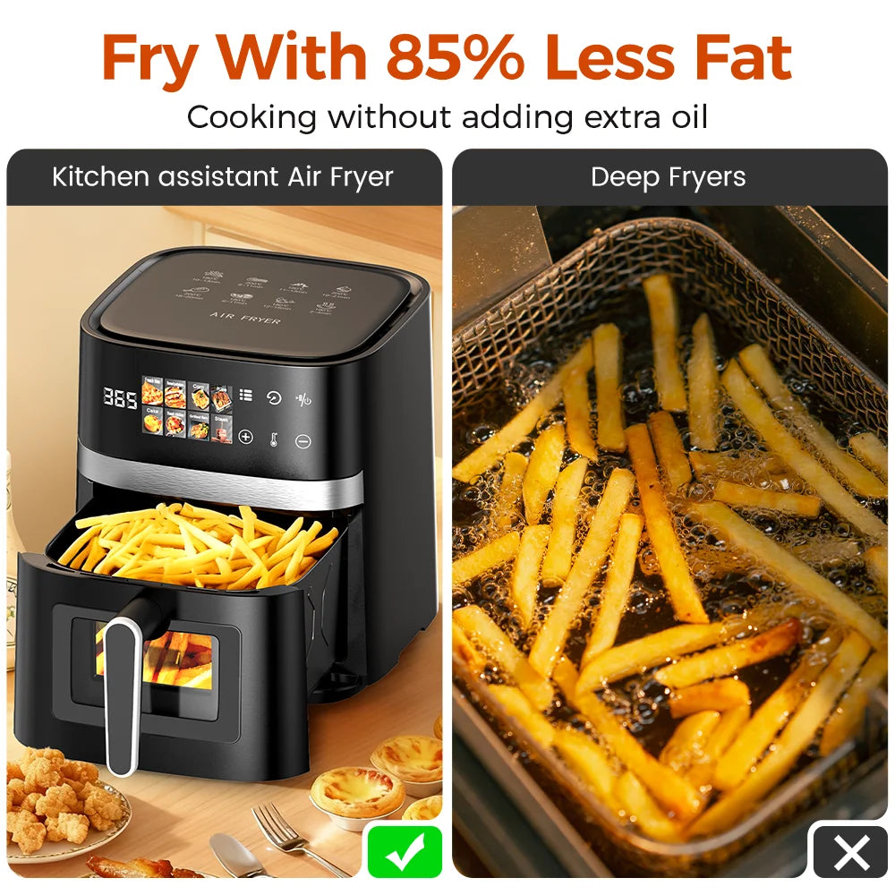Fritadeira a Ar 5.5L 8-em-1 Max 200 ° Fritadeira Elétrica Sem Óleo com Controle por Toque