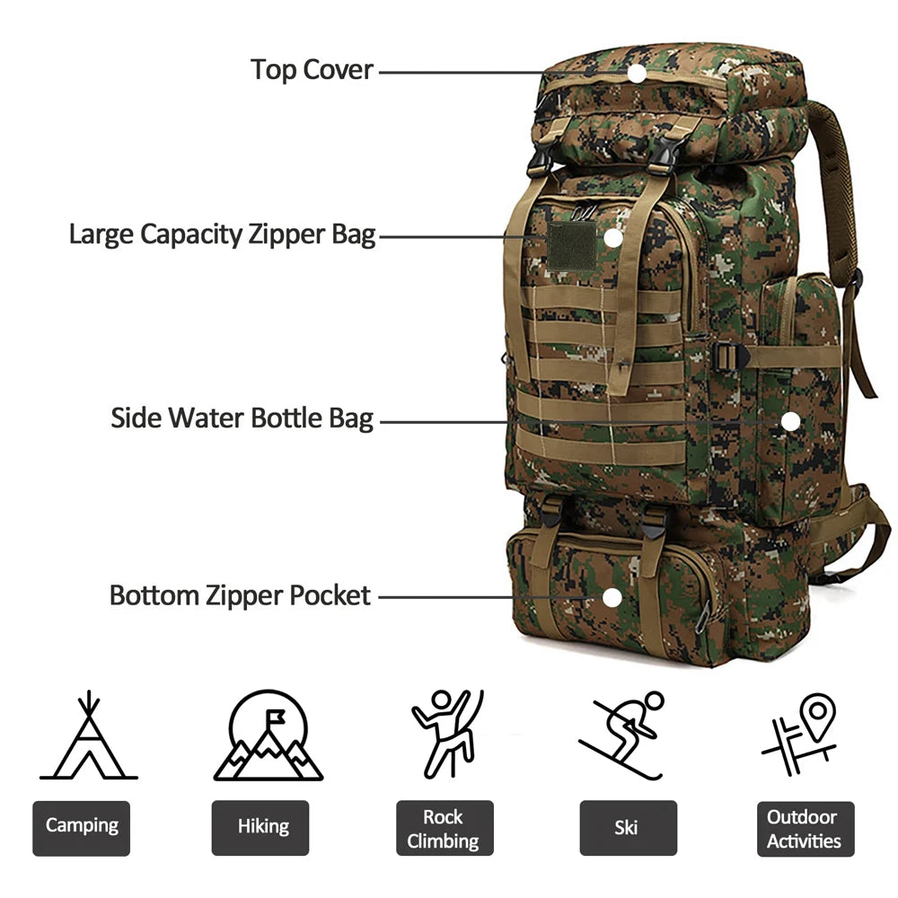 Mochila para Caminhadas e Camping, Impermeável ideal para Viagens e Emergências