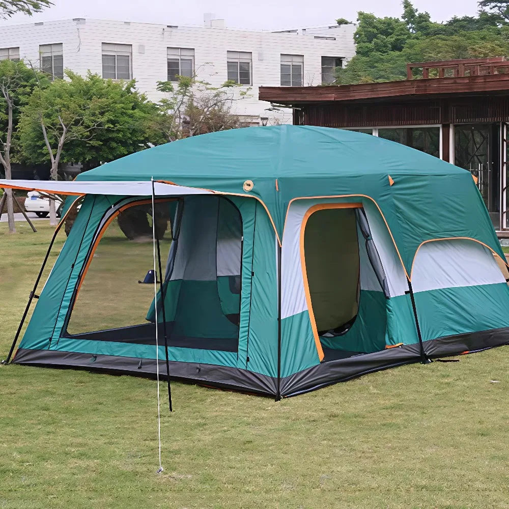 Tenda de Camping Tipo Tunnel para 3-12 Pessoas, com 2 Quartos, Proteção UV, Impermeável e Dobráve
