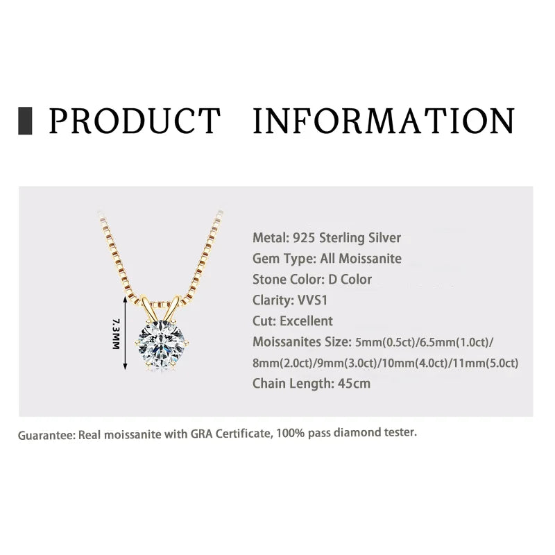 Colar Solitário + Pingente Certificado 0.5-5ct Moissanite Pingente