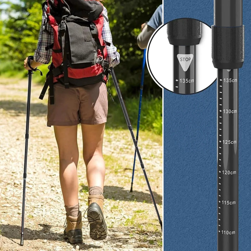 Bastões de Trekking para Caminhada Nórdica, Anti-Choque, Ajustáveis, em Alumínio, Conjunto com 2 Bastões
