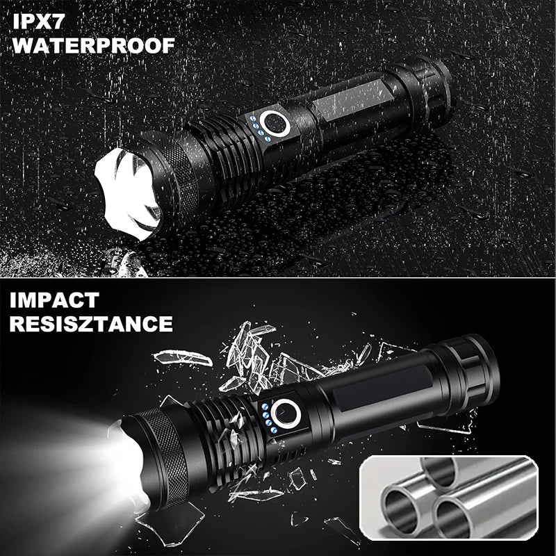 Lanterna Tática Led Recarregável de Alta Potência com Zoom Tóelescopico