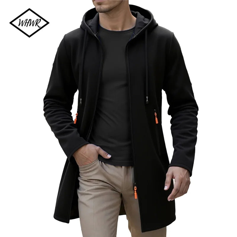 Jaqueta longa masculino com capuz