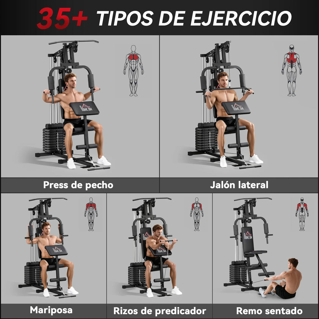 Estação de Musculação Multiestação Homcom com Flexão de Pernas, 45 kg de Peso
