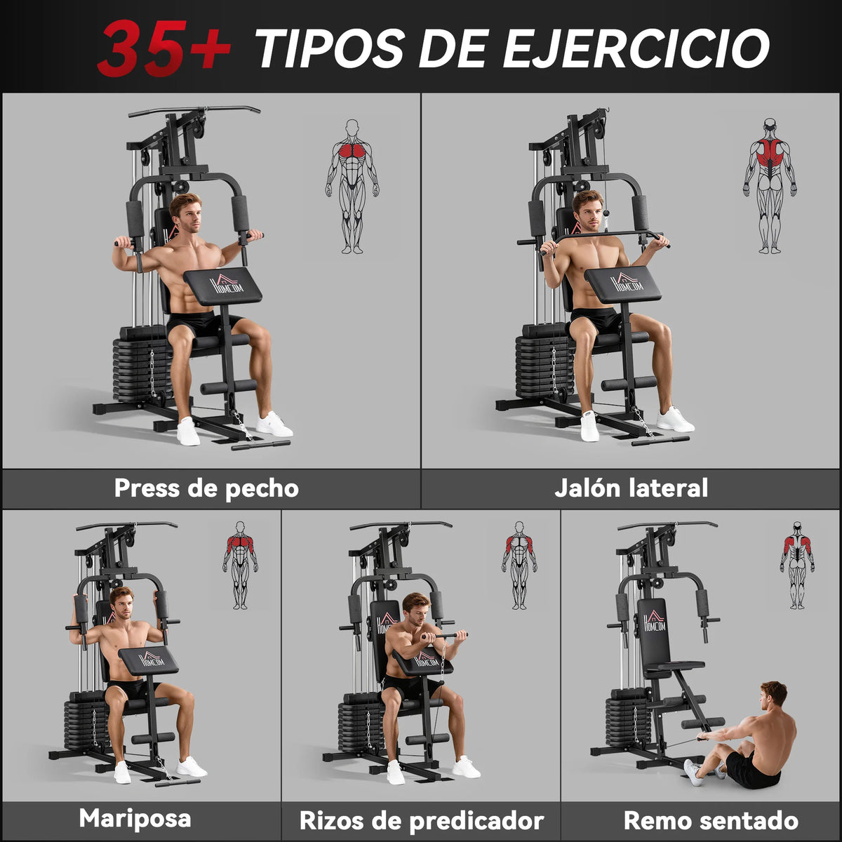 Estação de Musculação Multiestação Homcom com Flexão de Pernas, 45 kg de Peso