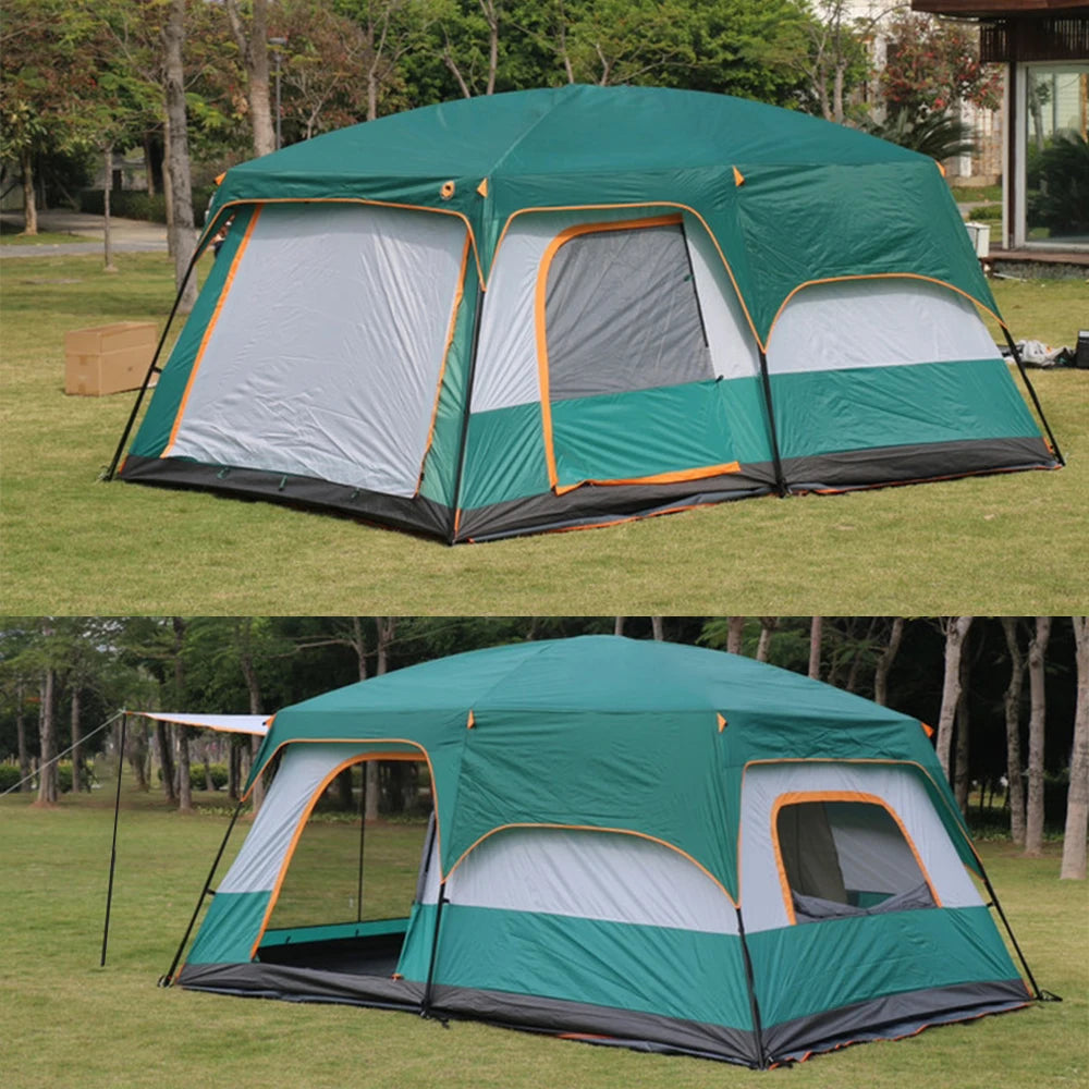 Tenda de Camping Tipo Tunnel para 3-12 Pessoas, com 2 Quartos, Proteção UV, Impermeável e Dobráve