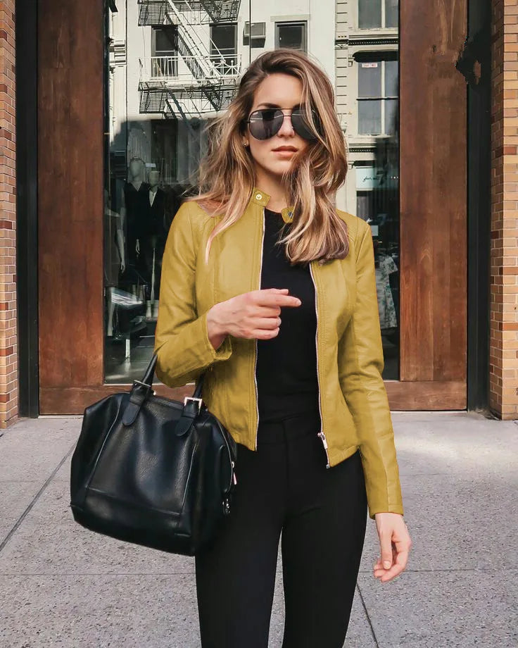 Jaqueta Feminina de Couro PU Outono Inverno