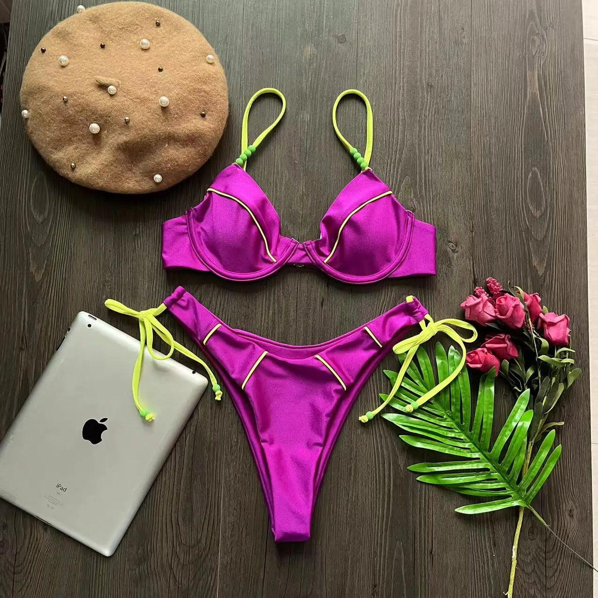 Cunjunto de Maiô Sexy Bush up Bikini Cintura Baixa
