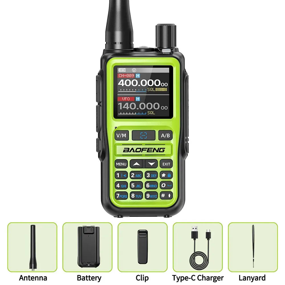BAOFENG UV-5R Mini Walkie Talkie com Programação Bluetooth, Frequência Dual PTT, Tipo-C, AM FM