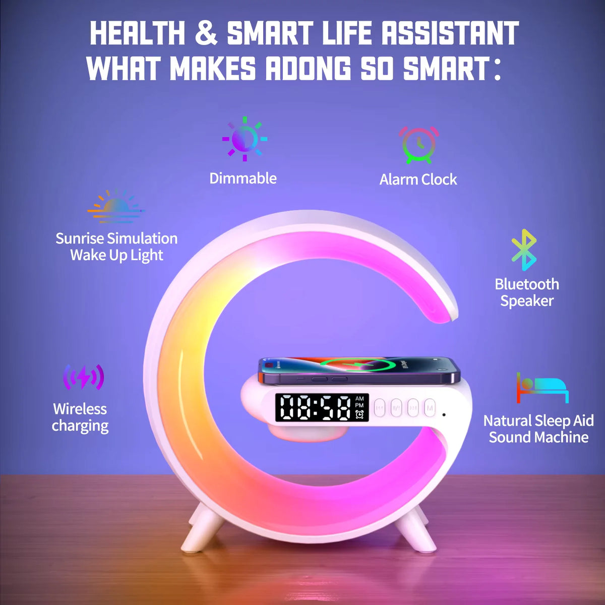 Carregador sem fio Multifuncional com luz RGB, Carregamento Rápido