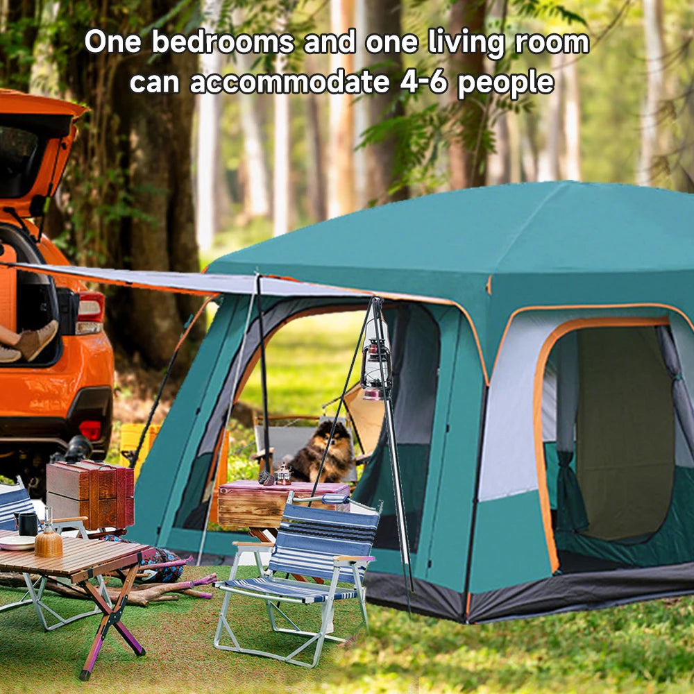 Tenda de Camping Tipo Tunnel para 3-12 Pessoas, com 2 Quartos, Proteção UV, Impermeável e Dobráve