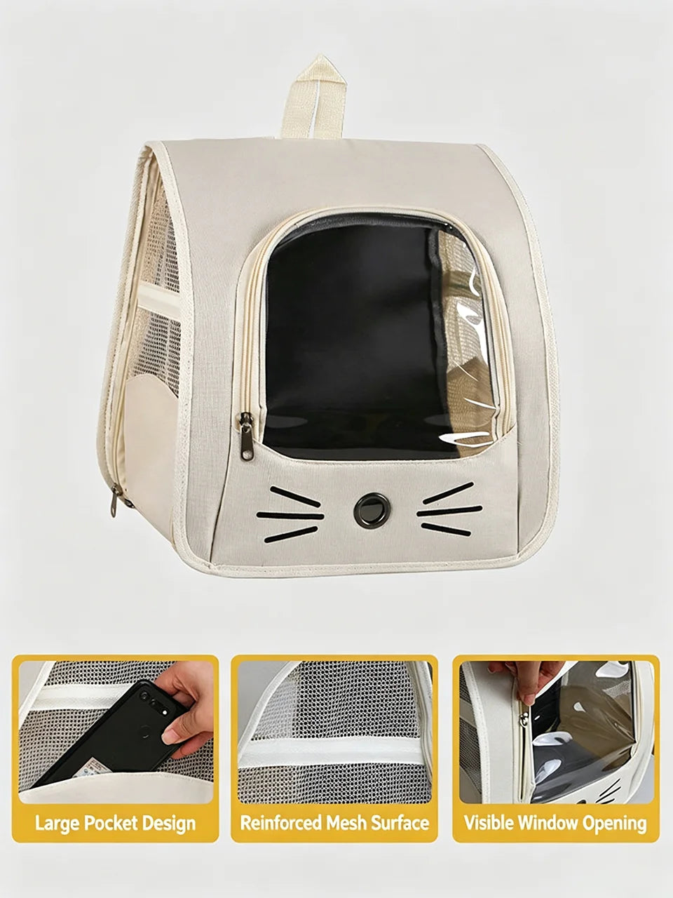 Mochila Transportadora Respirável para Gatos e Cães Pequenos, Bolsa de Viagem Transparente  com Bolsos Laterais