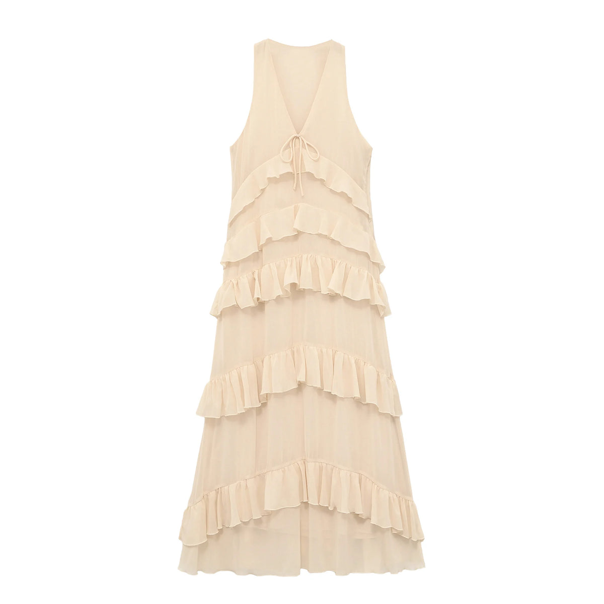 Vestido Midi, Vestido de Chiffon Sem Mangas com Decoração