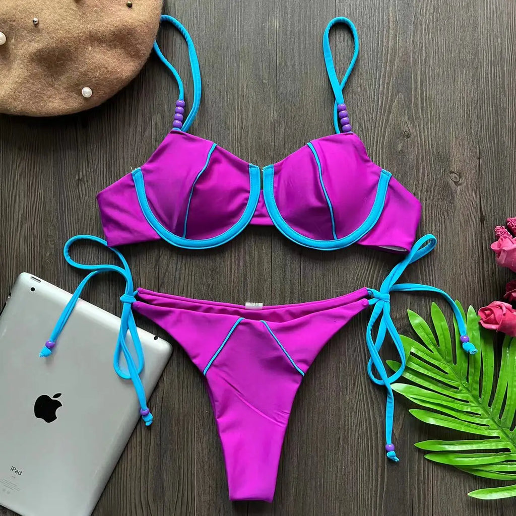 Cunjunto de Maiô Sexy Bush up Bikini Cintura Baixa
