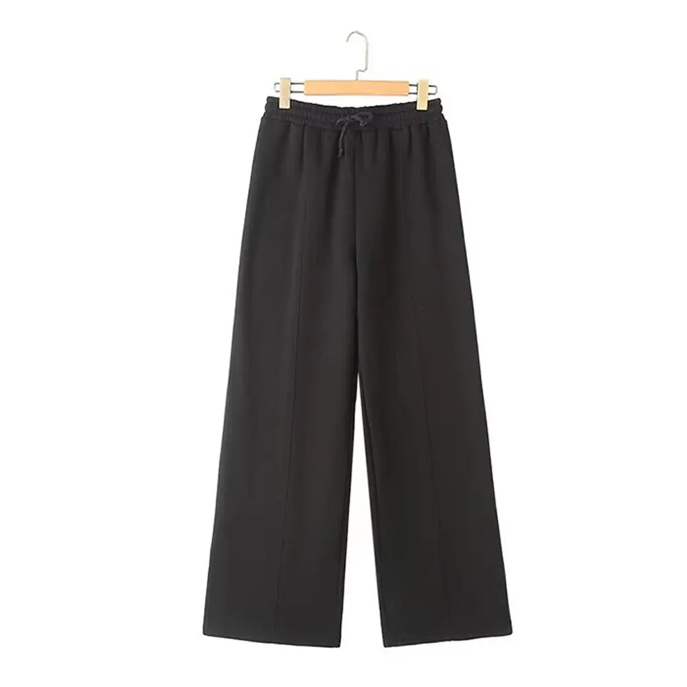 Conjunto Jaqueta Moletom + Cintura Alta Rendas até Calças de Perna Larga Street Wear