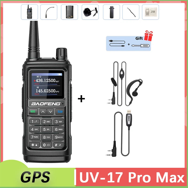 Baofeng UV 17 Pro GPS Walkie Talkie Air Band Alta Potência Tipo USB C