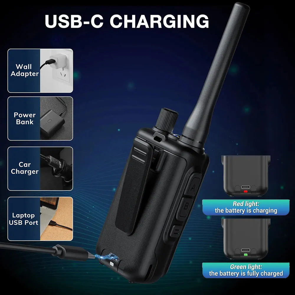 BAOFENG UV-5R Mini Walkie Talkie com Programação Bluetooth, Frequência Dual PTT, Tipo-C, AM FM