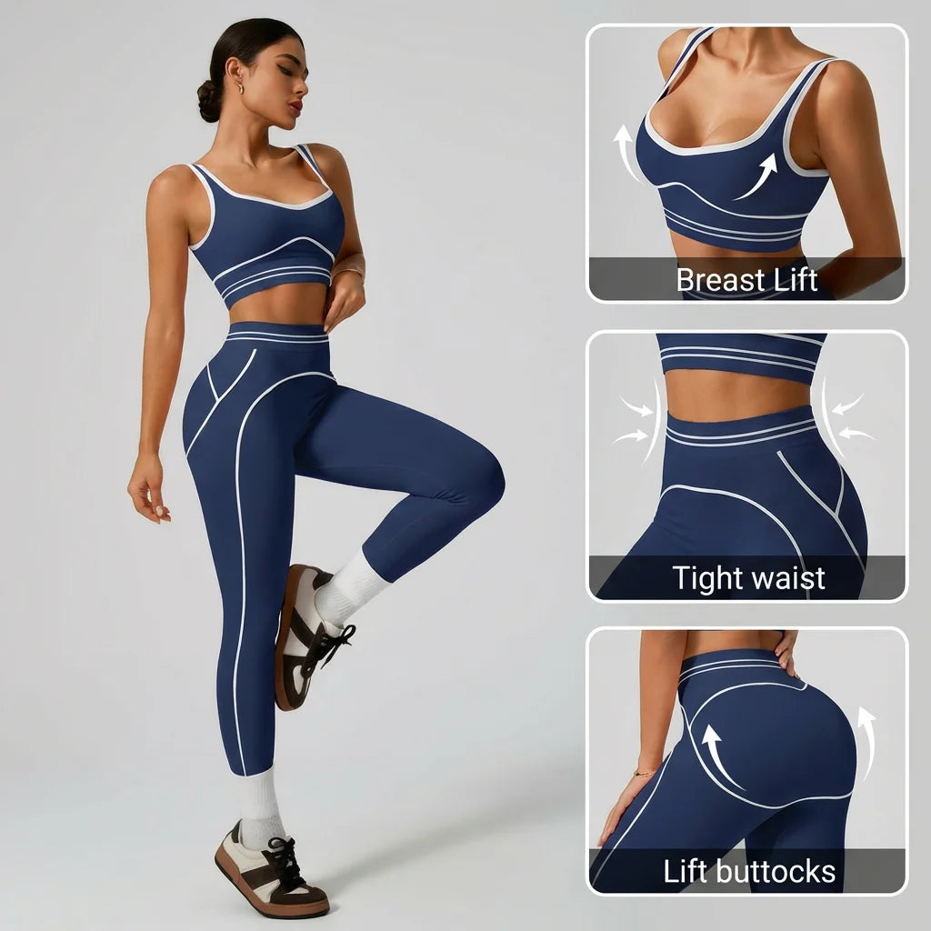Conjunto Sem Costura de Cintura Alta Activewear para Ginásio treino fitness