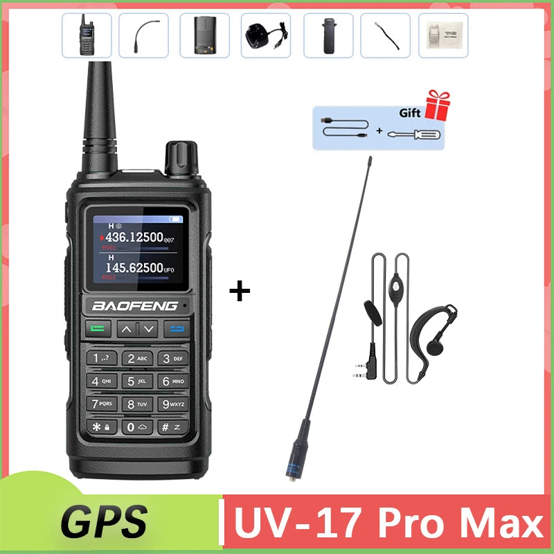 Baofeng UV 17 Pro GPS Walkie Talkie Air Band Alta Potência Tipo USB C